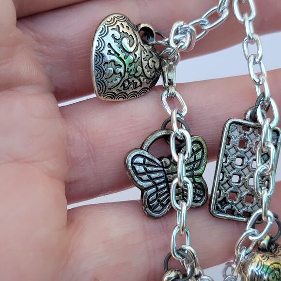 Vintage silver charm bracelet boho tribal butterfly heart eclectic 90s - Picture 9 of 10